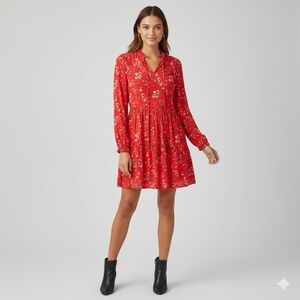 NWT Mellóday red dress with flowers- loose fit and flowy XS
